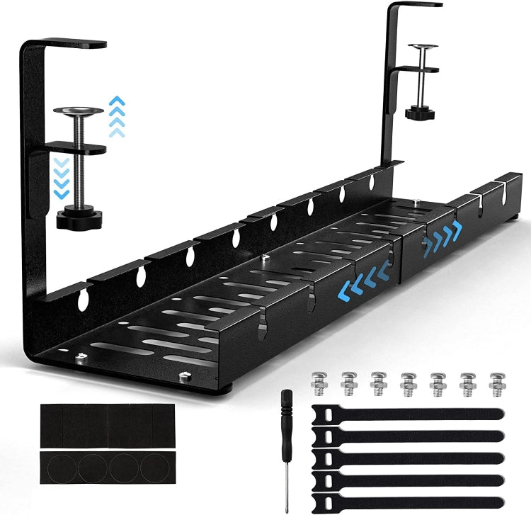 Organisateur de câbles extensible sous le bureau en acier au carbone, support de rangement de câbles, noir extensible, 30,5-55 CM extensible