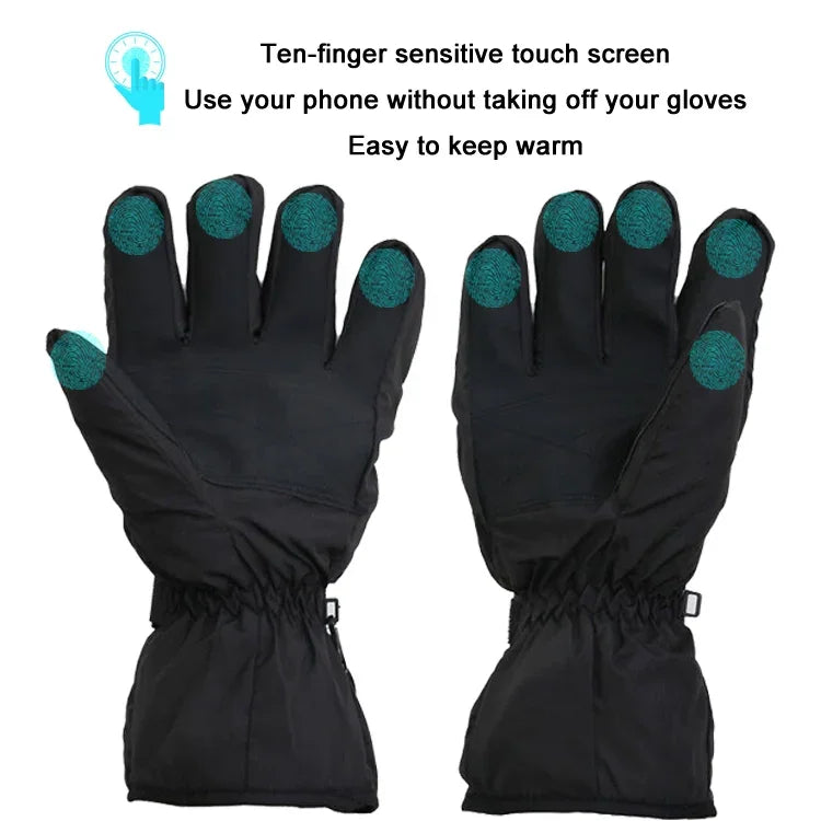 Gants Chauffants Tactiles de Ski pour Sports de Plein Air, Noir, Noir+Câble USB