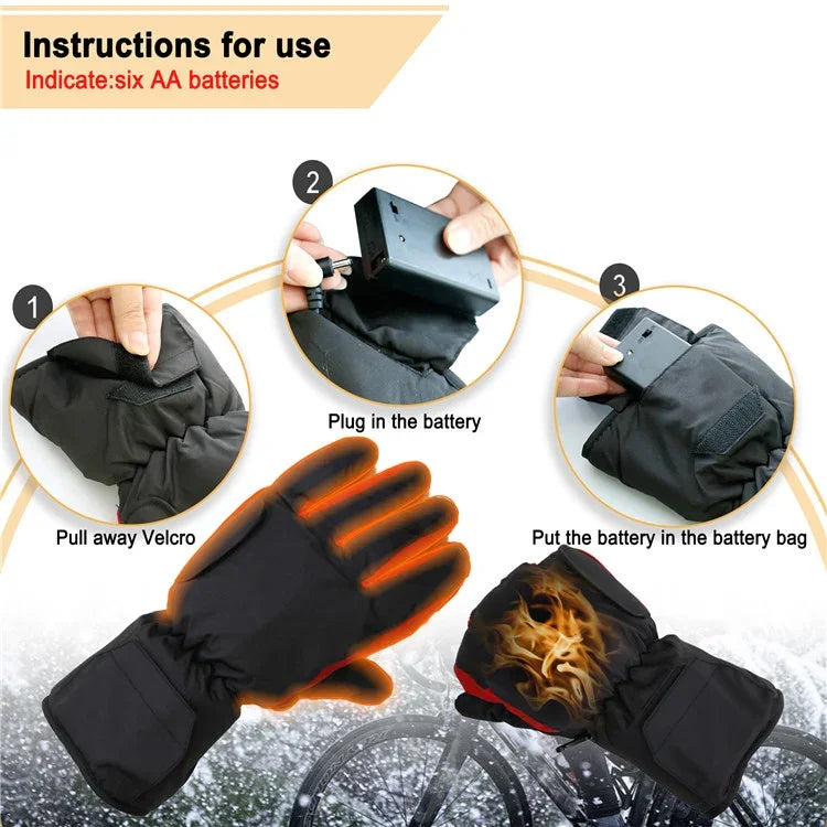 Gants Chauffants Tactiles de Ski pour Sports de Plein Air, Noir, Noir+Câble USB