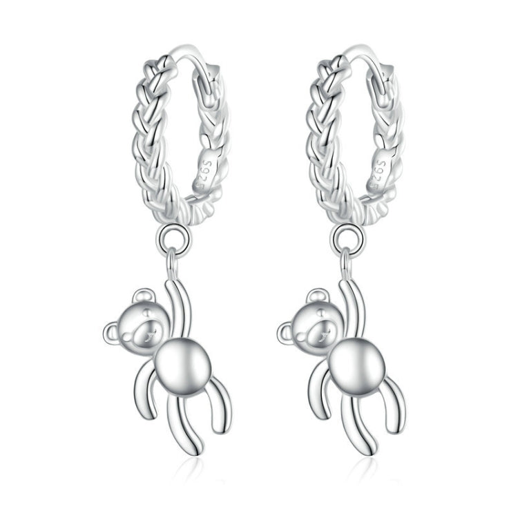 Boucles d'oreilles animal ours torsadé en argent sterling S925 plaqué or blanc, BSE729