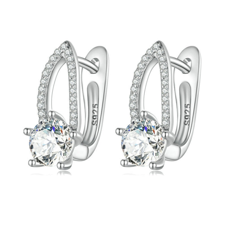 Boucles d'oreilles en Argent Sterling S925 Plaqué Or Blanc avec Zircons et Lignes Creuses, BSE732