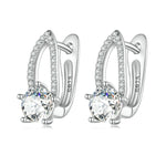 Boucles d'oreilles en Argent Sterling S925 Plaqué Or Blanc avec Zircons et Lignes Creuses, BSE732