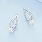 Boucles d'oreilles en Argent Sterling S925 Plaqué Or Blanc avec Zircons et Lignes Creuses, BSE732
