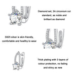 Boucles d'oreilles en Argent Sterling S925 Plaqué Or Blanc avec Zircons et Lignes Creuses, BSE732