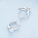 Boucles d'oreilles en Argent Sterling S925 Plaqué Or Blanc avec Zircons et Lignes Creuses, BSE732