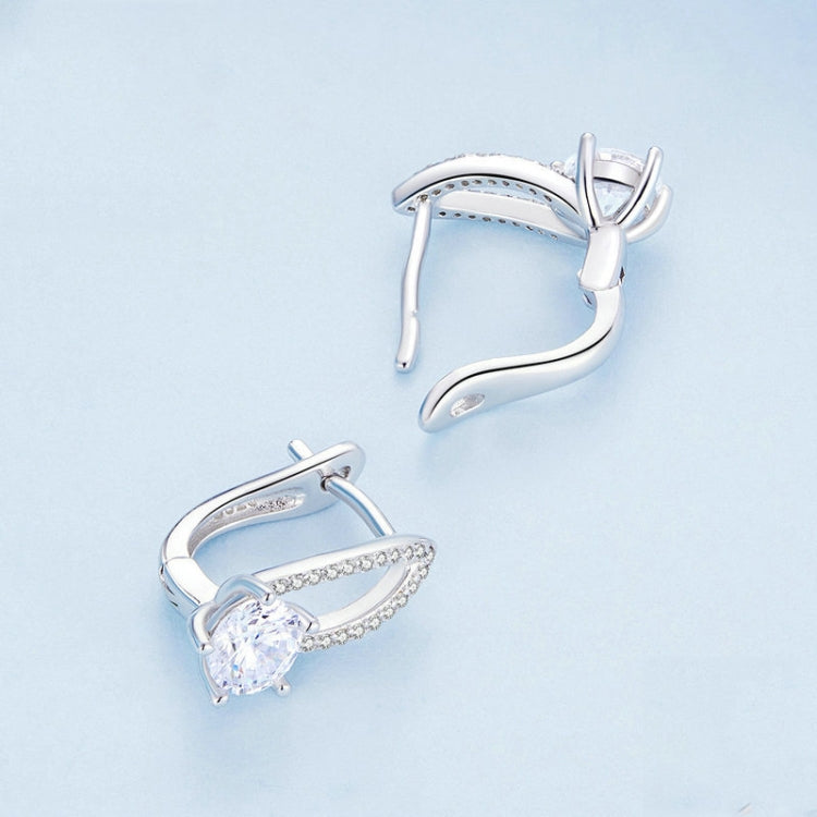 Boucles d'oreilles en Argent Sterling S925 Plaqué Or Blanc avec Zircons et Lignes Creuses, BSE732