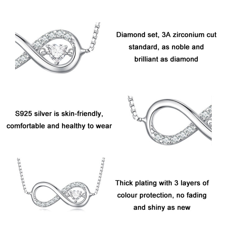 Collier en argent sterling S925 avec pendentif cœur infini zirconium, symbole éternel, BSN276