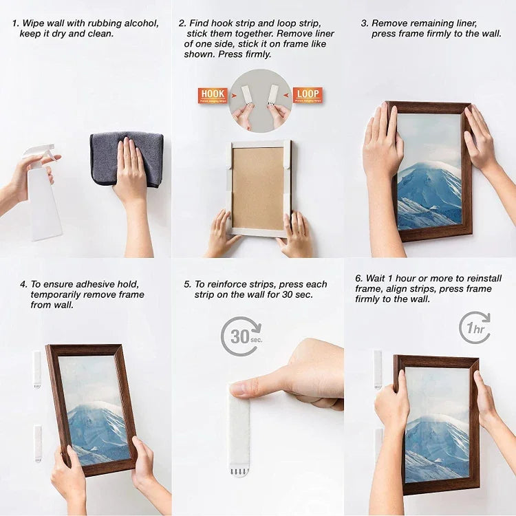 Bandes de suspension pour cadres photo avec crochet et boucle, 9,5x2cm, 4,5x1,7cm, 9,5x2cm