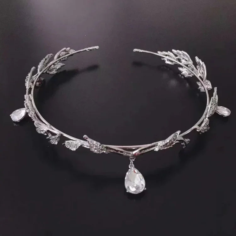 Feuilles Ornements Frontaux Couronne Bandeau Strass, Coiffe Strass Argent, Coiffe Strass Or