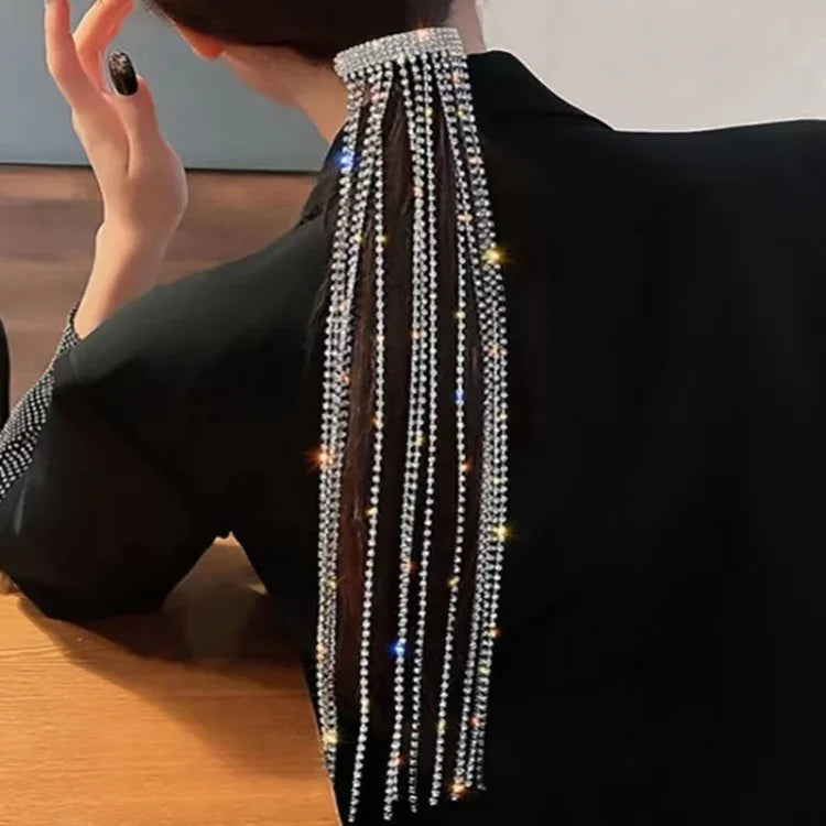 Bandeau Cheveux Tressé Femme avec Chaîne Diamant Frange Scintillante, Bandeau Cheveux Chaîne