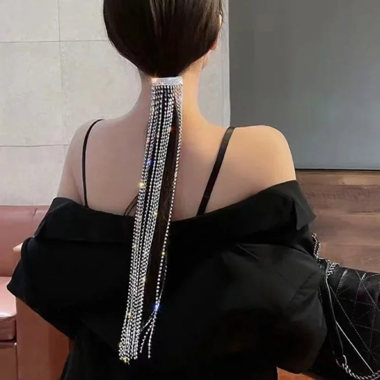 Bandeau Cheveux Tressé Femme avec Chaîne Diamant Frange Scintillante, Bandeau Cheveux Chaîne