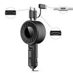 3 In 1 USB Dual Cable Single Pull Retractable Car Charger, Red, Black