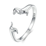 Bague ouverte en argent sterling S925 motif teckel, SCR894