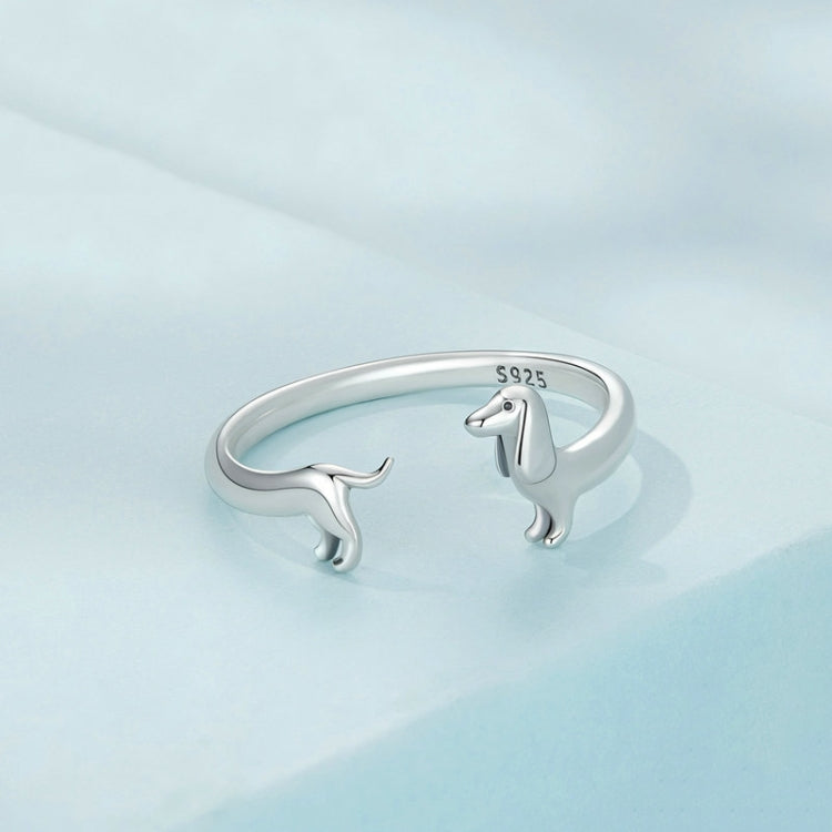 Bague ouverte en argent sterling S925 motif teckel, SCR894