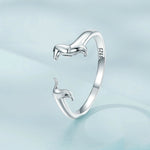 Bague ouverte en argent sterling S925 motif teckel, SCR894