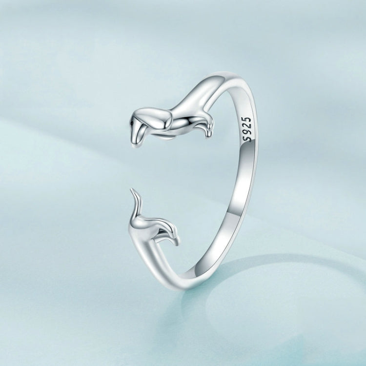 Bague ouverte en argent sterling S925 motif teckel, SCR894