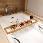 Étagère de baignoire antidérapante multifonctionnelle en bambou, couleur bambou, blanc