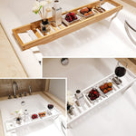 Étagère de baignoire antidérapante multifonctionnelle en bambou, couleur bambou, blanc