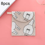 8 sacs de rangement pour serviettes hygiéniques en coton et lin, pochette pratique, arbre blanc à fond noir, chameau gris, chat porte-bonheur, feuilles, chat bleu, tortue