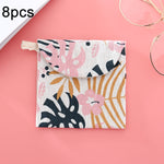 8 sacs de rangement pour serviettes hygiéniques en coton et lin, pochette pratique, arbre blanc à fond noir, chameau gris, chat porte-bonheur, feuilles, chat bleu, tortue