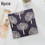 8 sacs de rangement pour serviettes hygiéniques en coton et lin, pochette pratique, arbre blanc à fond noir, chameau gris, chat porte-bonheur, feuilles, chat bleu, tortue