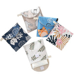 8 sacs de rangement pour serviettes hygiéniques en coton et lin, pochette pratique, arbre blanc à fond noir, chameau gris, chat porte-bonheur, feuilles, chat bleu, tortue