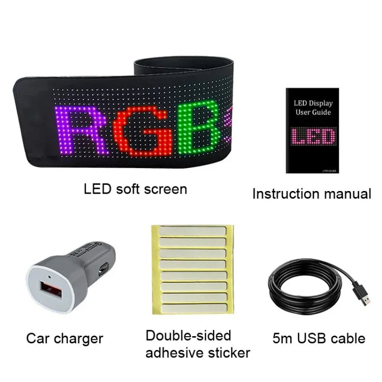 Écran LED flexible de voiture, contrôle par application mobile, connexion Bluetooth, S1664RGB 390x107mm, S1696RGB 672x122mm, S3264RGB 390x187mm, S3296RGB 672x218mm