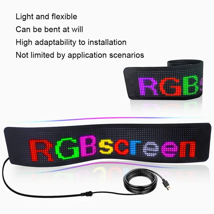 Écran LED flexible de voiture, contrôle par application mobile, connexion Bluetooth, S1664RGB 390x107mm, S1696RGB 672x122mm, S3264RGB 390x187mm, S3296RGB 672x218mm