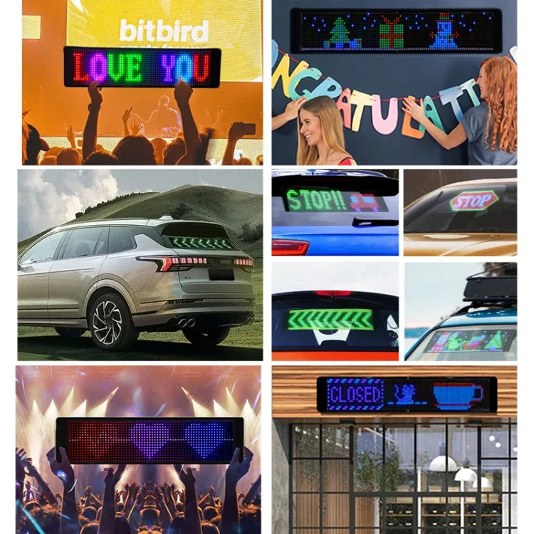Écran LED flexible de voiture, contrôle par application mobile, connexion Bluetooth, S1664RGB 390x107mm, S1696RGB 672x122mm, S3264RGB 390x187mm, S3296RGB 672x218mm