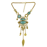 Collier avec motif ajouré exagéré et pierres en alliage turquoise, Collier(Doré), Collier(Argenté)