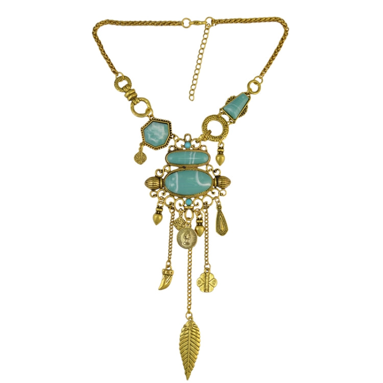 Collier avec motif ajouré exagéré et pierres en alliage turquoise, Collier(Doré), Collier(Argenté)