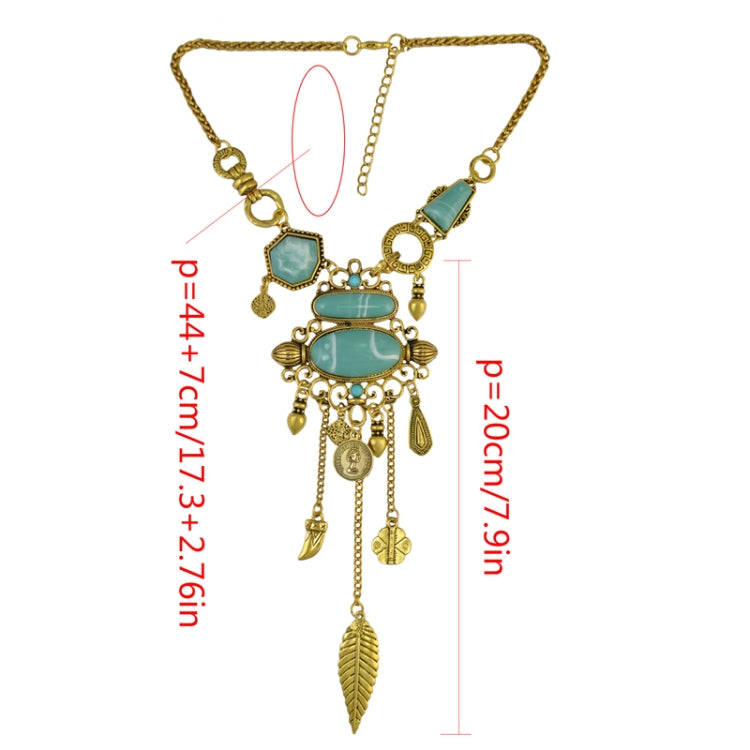Collier avec motif ajouré exagéré et pierres en alliage turquoise, Collier(Doré), Collier(Argenté)