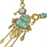 Collier avec motif ajouré exagéré et pierres en alliage turquoise, Collier(Doré), Collier(Argenté)