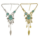 Collier avec motif ajouré exagéré et pierres en alliage turquoise, Collier(Doré), Collier(Argenté)