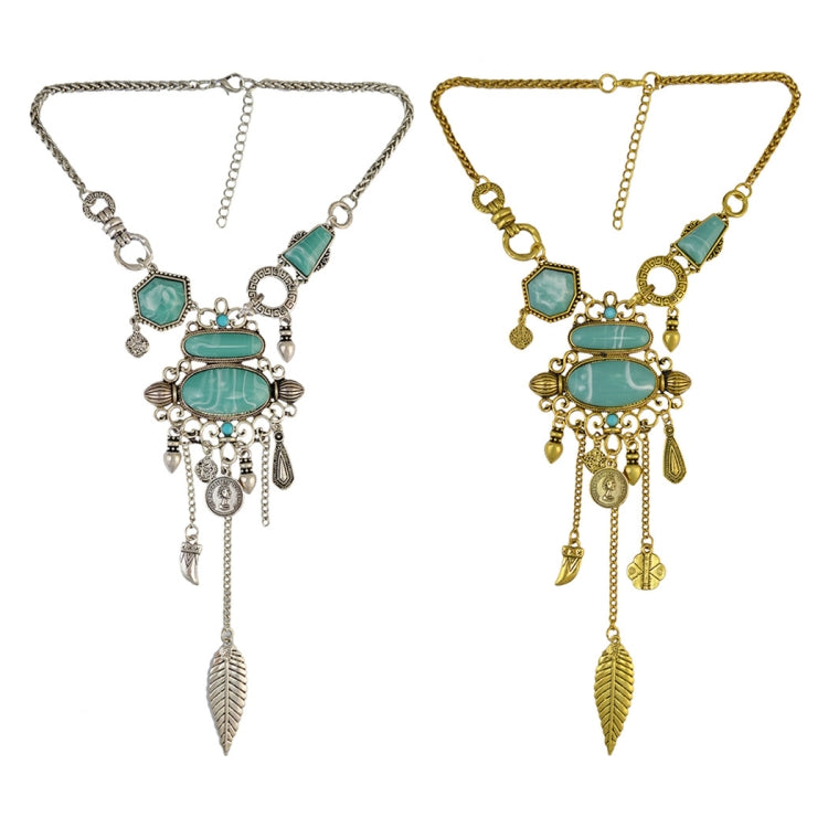Collier avec motif ajouré exagéré et pierres en alliage turquoise, Collier(Doré), Collier(Argenté)
