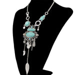 Collier avec motif ajouré exagéré et pierres en alliage turquoise, Collier(Doré), Collier(Argenté)