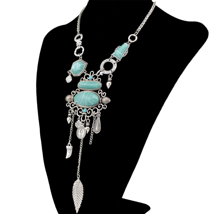 Collier avec motif ajouré exagéré et pierres en alliage turquoise, Collier(Doré), Collier(Argenté)