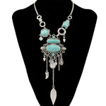 Collier avec motif ajouré exagéré et pierres en alliage turquoise, Collier(Doré), Collier(Argenté)
