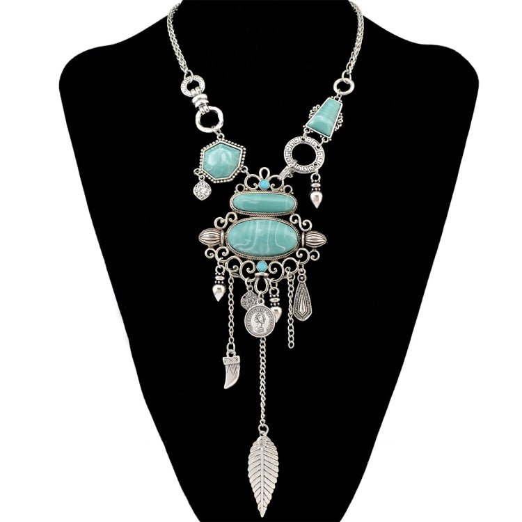 Collier avec motif ajouré exagéré et pierres en alliage turquoise, Collier(Doré), Collier(Argenté)