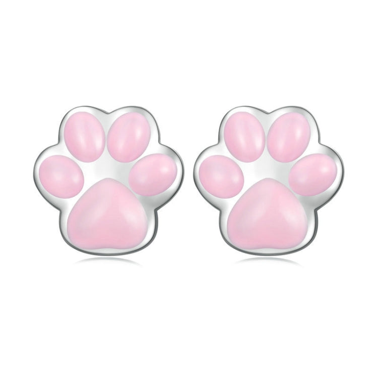 Boucles d'oreilles clous plaquées platine motif patte de chat en argent sterling S925, SCE1516-A