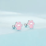 Boucles d'oreilles clous plaquées platine motif patte de chat en argent sterling S925, SCE1516-A