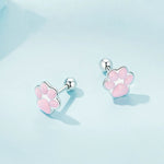 Boucles d'oreilles clous plaquées platine motif patte de chat en argent sterling S925, SCE1516-A
