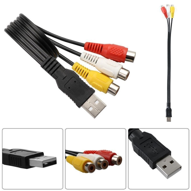 Câble audio AV USB vers 3 RCA bus 1 mâle 3 femelles, 25 cm, 1,5 m