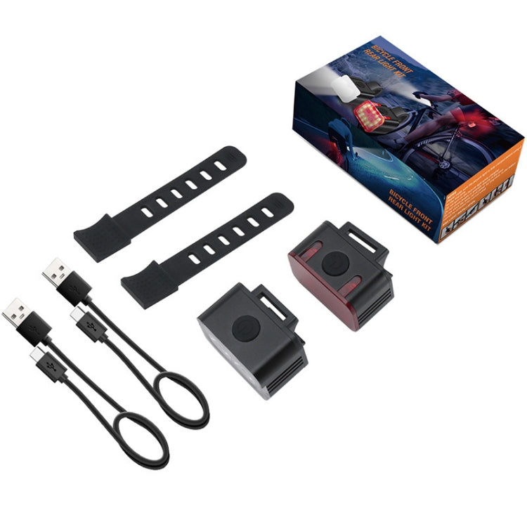 Lampe de vélo LED rechargeable USB pour extérieur, style : lumière avant, feu arrière, lumière avant + feu arrière