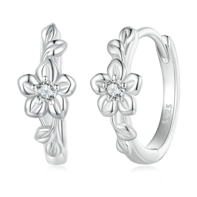 Boucles d'oreilles en Argent Sterling S925, motif petite fleur et vigne, plaquées platine, avec zircon, BSE767