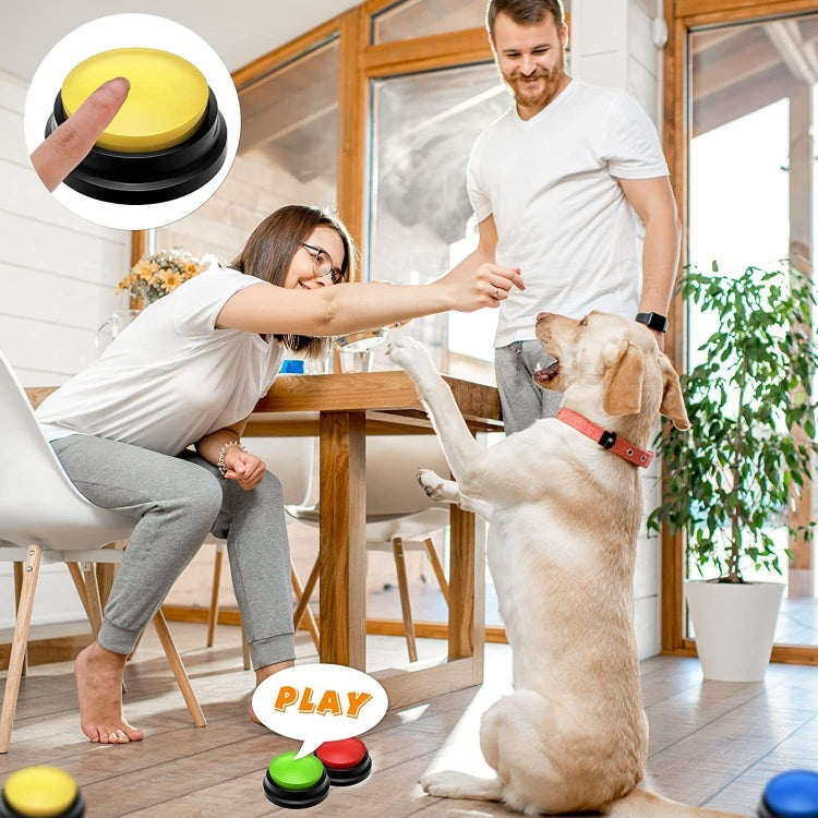 Bouton de communication pour animaux : boîte vocale pour chien, enregistreur vocal. Style : modèle d'enregistrement. Couleurs : rouge, rose, jaune, bleu lac, blanc, bleu foncé, bleu clair, vert, violet, rouge, orange.