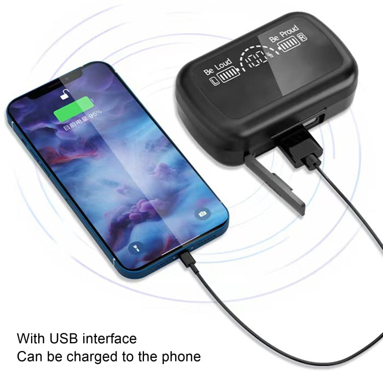 Casque Bluetooth mini invisible avec écran numérique stéréo SKY10 Charging Bin, SKY10 noir