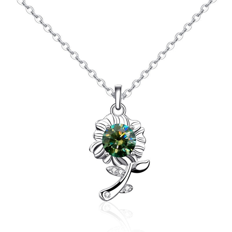 XMA033 Collier en argent 925 avec pendentif fleur de tournesol en moissanite, vert, blanc, jaune champagne