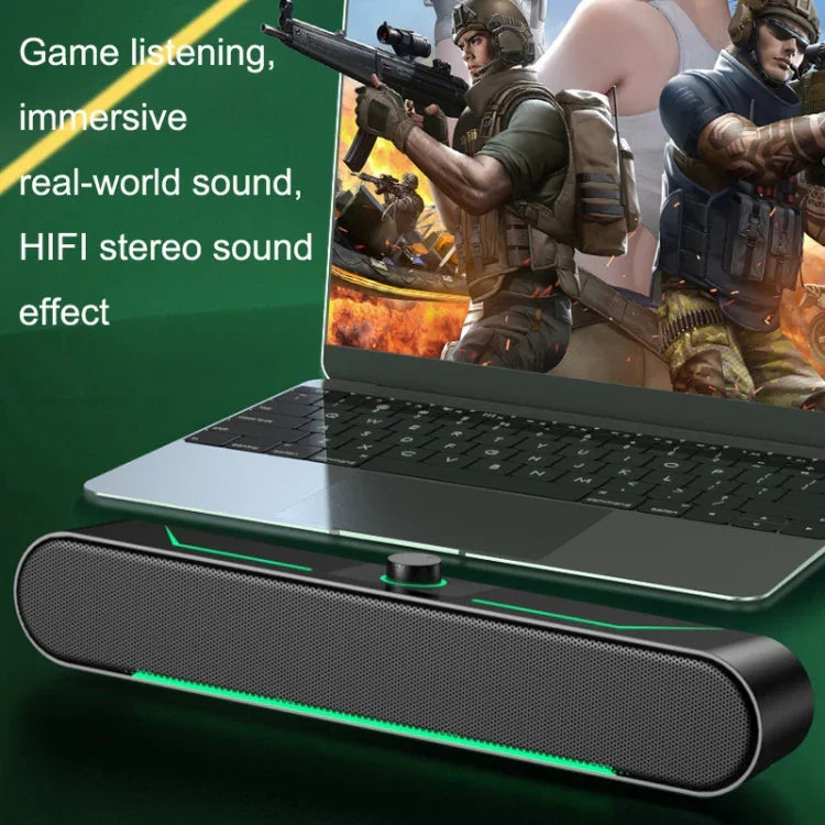 Haut-parleurs d’ordinateur stéréo HIFI lumineux LED audio filaire longue durée pour jeu, A39 filaire (Noir)