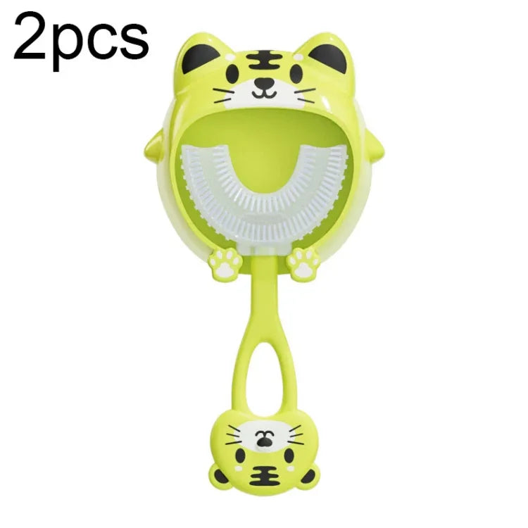 S8 2pcs Brosse à dents manuelle en silicone en forme de U pour enfants 2-12 ans, motif animaux de dessin animé